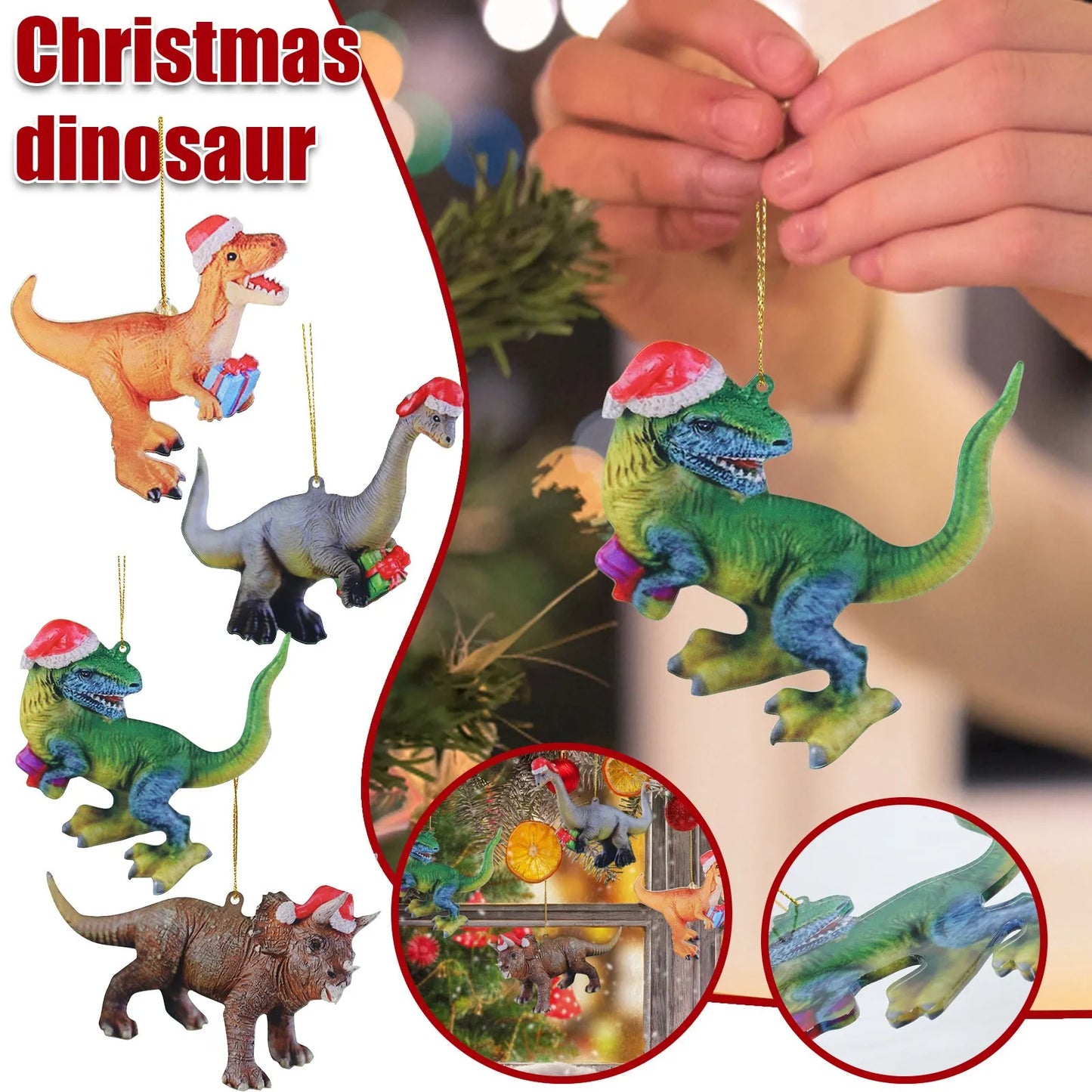 Dinosaur Christmas Acrylic Christmas Tree Ornament 2024 Merry Christmas Dinosaur Pendant New Year Home Decoration 2d