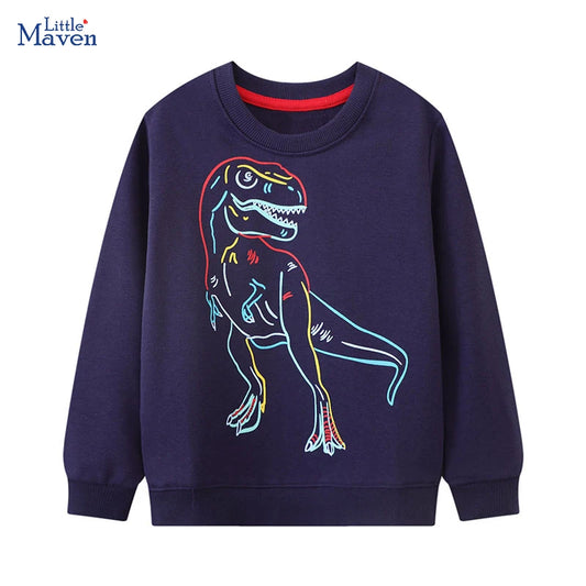 Boys' Neon Dinosaur Hoodie – Cotton Cartoon Sweatshirt for Kids