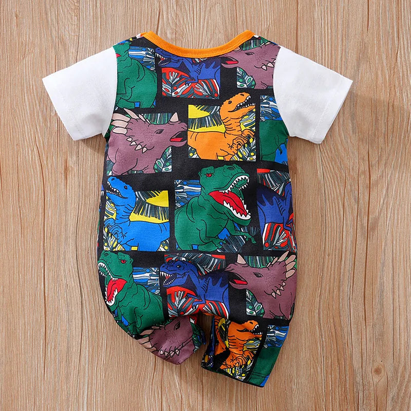 0-18M Baby Bodysuit – Soft & Comfy Dinosaur Print Summer Outfit