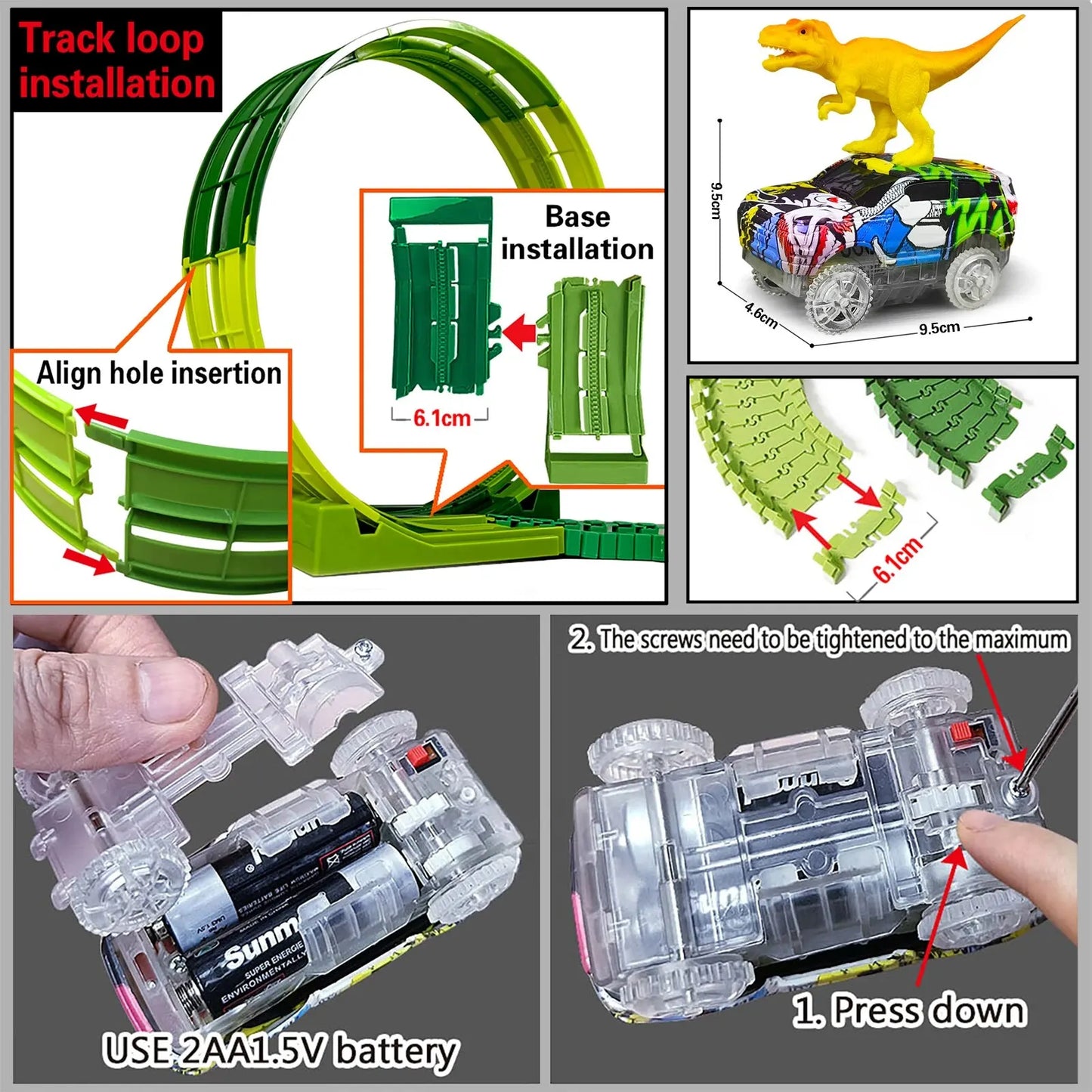 Electric Dinosaur Car Track Set – Flexible Railway with Flashing Lights