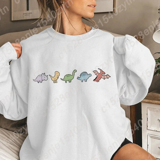 Dinosaur Print Pullover Sweatshirt, Casual Long Sleeve Crew Neck, Oversized Women's Sweatshirt