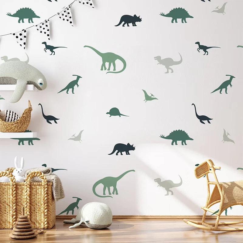 Dinosaur Wall Stickers – Cartoon Animal Decals for Boys' Room, Nursery, and Baby Bedroom Decoration**