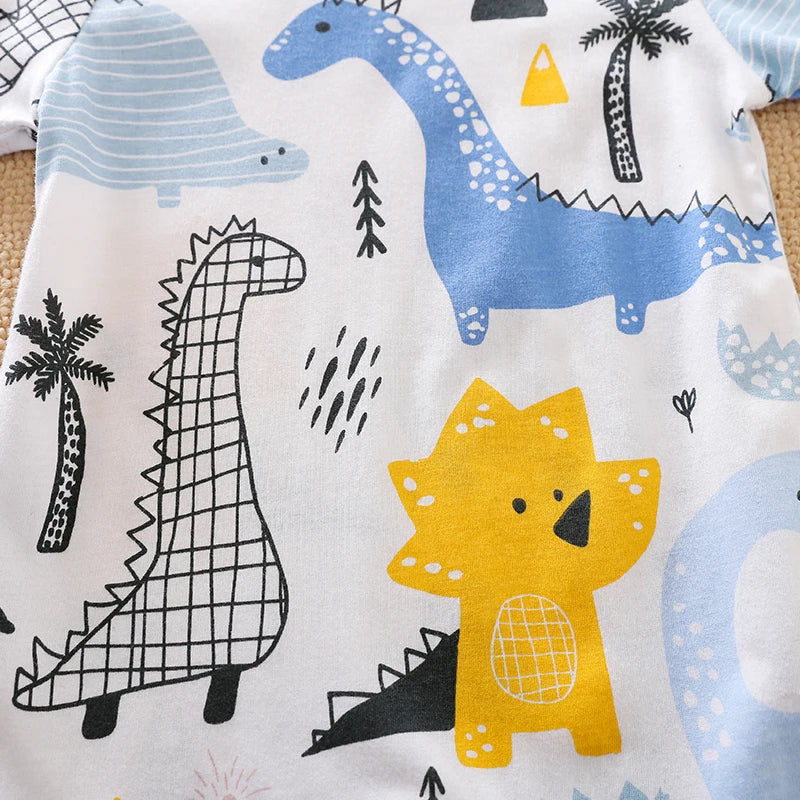 Short-Sleeve Dinosaur Print Baby Clothes – Cool & Comfortable for Newborns (0-18 Months)