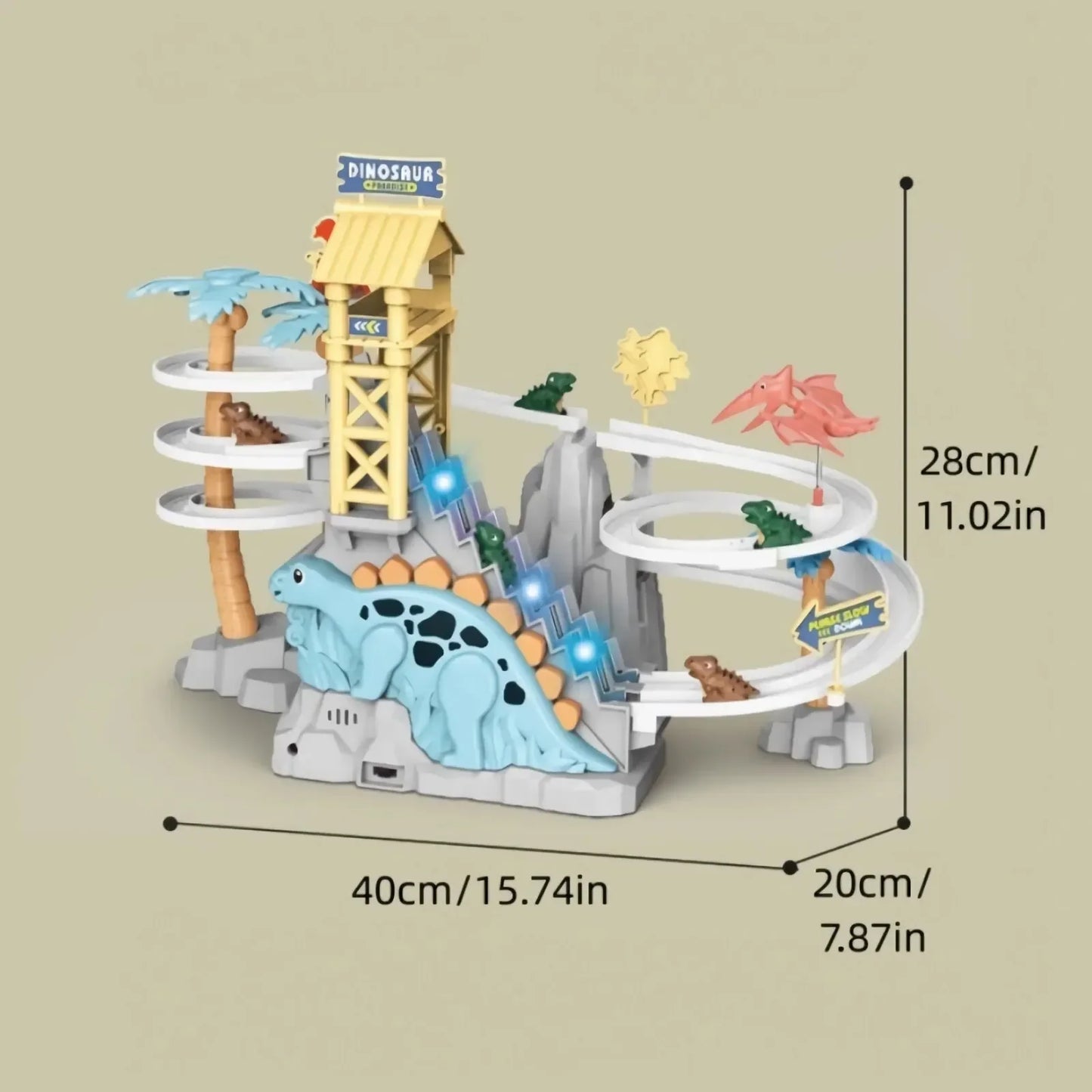 Electric Double Track Dinosaur Slide with Dynamic Climbing Stairs