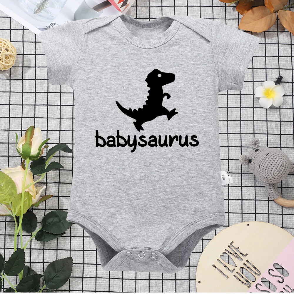 Cartoon Dinosaur 'Babysaurus' Cotton Bodysuit – Stylish & Comfortable Jumpsuit for Toddlers