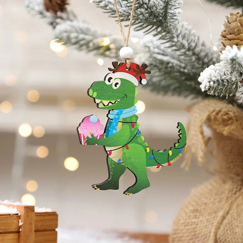 Christmas Decorations Cute Christmas Dinosaurs Wooden Crafts Christmas Tree Pendants