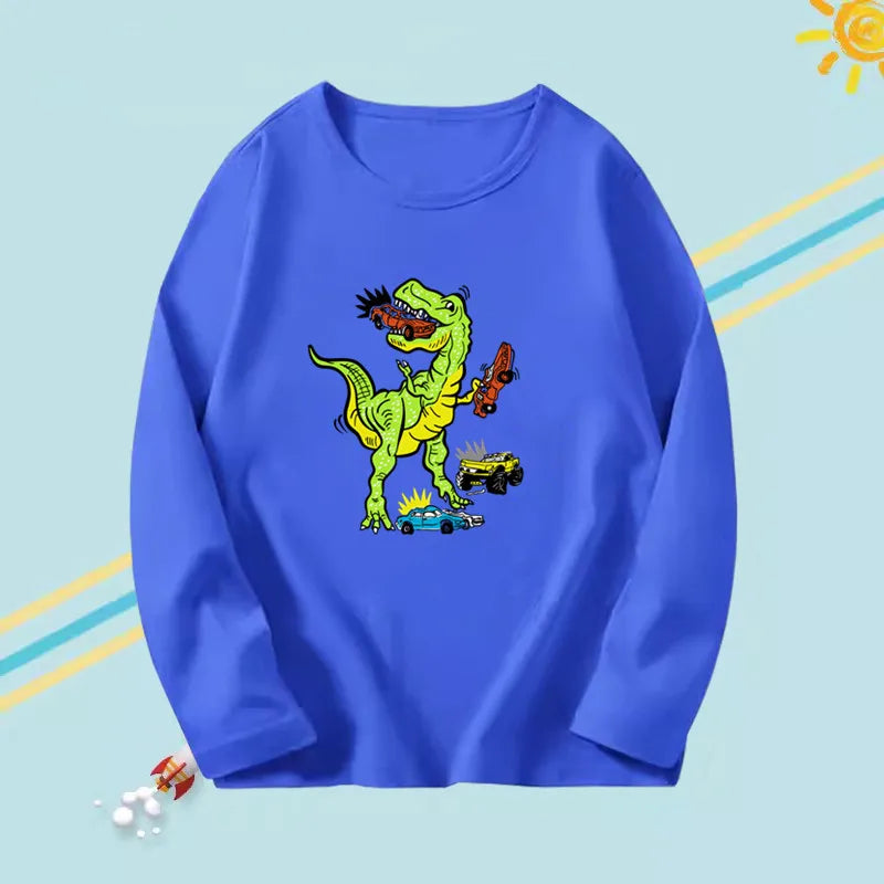 Dinosaur Long Sleeve T-shirt - Cotton Tyrannosaurus Rex Tee for Kids