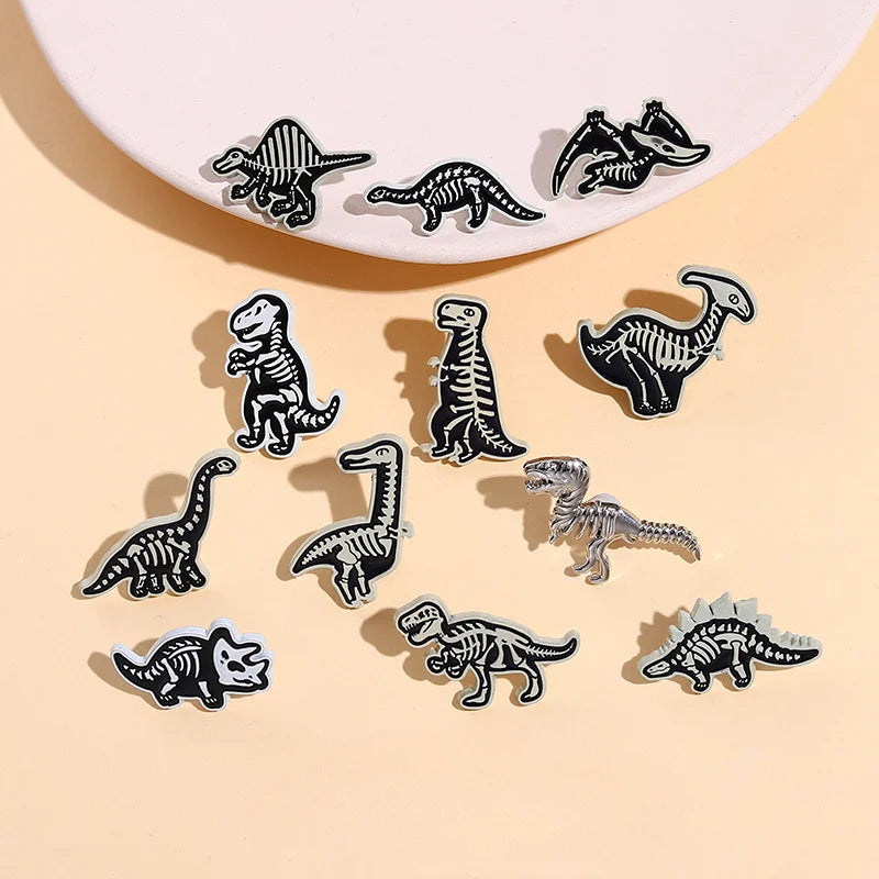 Custom Ancient Dinosaurs Enamel Pins Punk Gothic Brooch Lapel Badges Backpack Cartoon Animal Accessories Jewelry Gifts Wholesale