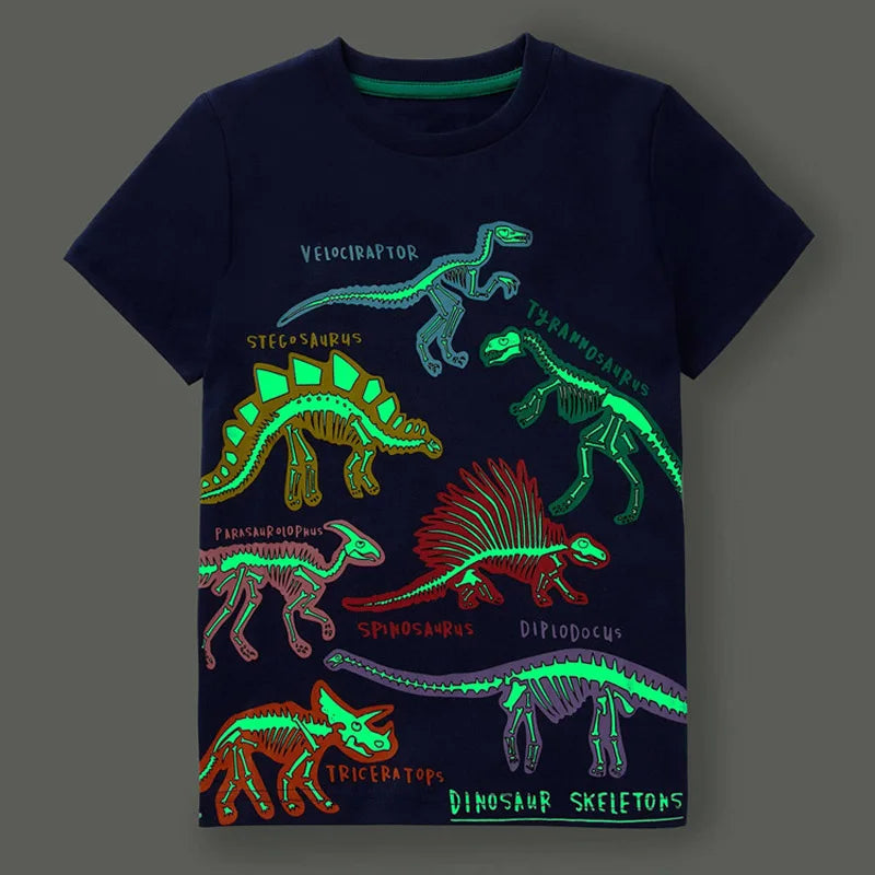 Summer Kids Luminous Dinosaur T-shirt