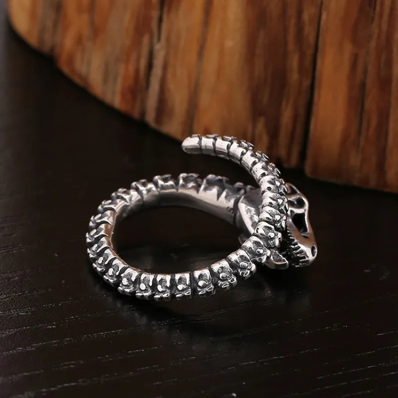 Buyee 925 Sterling Silver Big Ring Finger Cute Black Dinosaur Bone Ring for Woman Man Fashion Unique Punk Fine Jewelry Circle