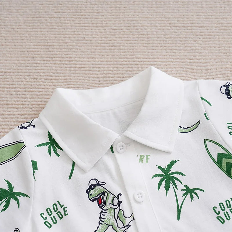 Newborn Baby Summer Outfit – Cotton Short Sleeve Top & Dinosaur Print Pants Set