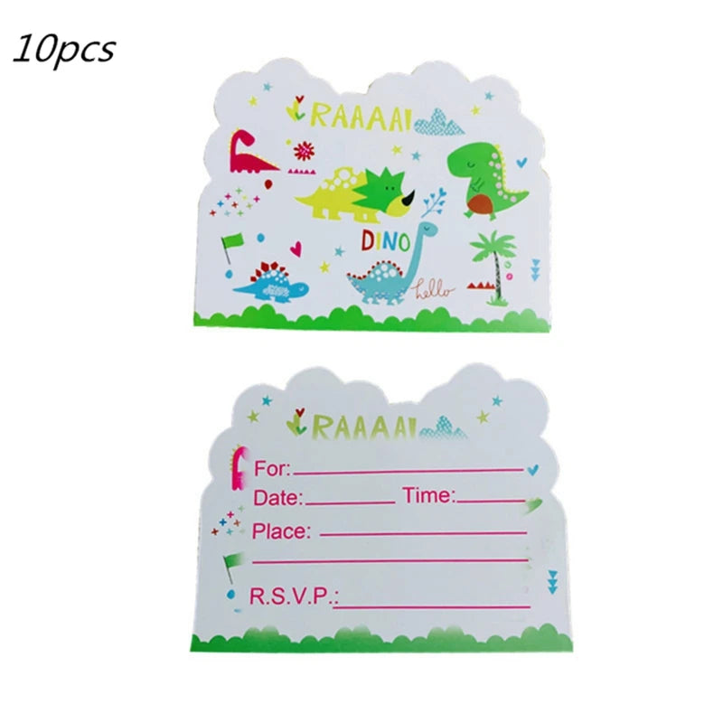 10PCS Dinosaur-Themed Happy Birthday Invitation Cards