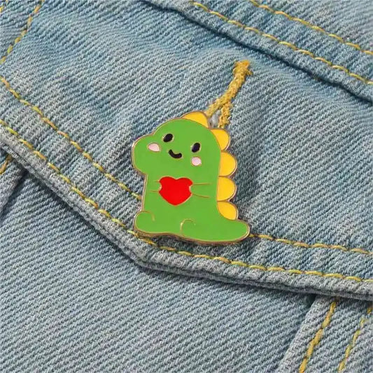 Dinosaur with Love Enamel Pins Custom Cute Tyrannosaurus Heart Brooch Bag Clothes Lapel Pin Cartoon Jewelry Gift for Kids Friend