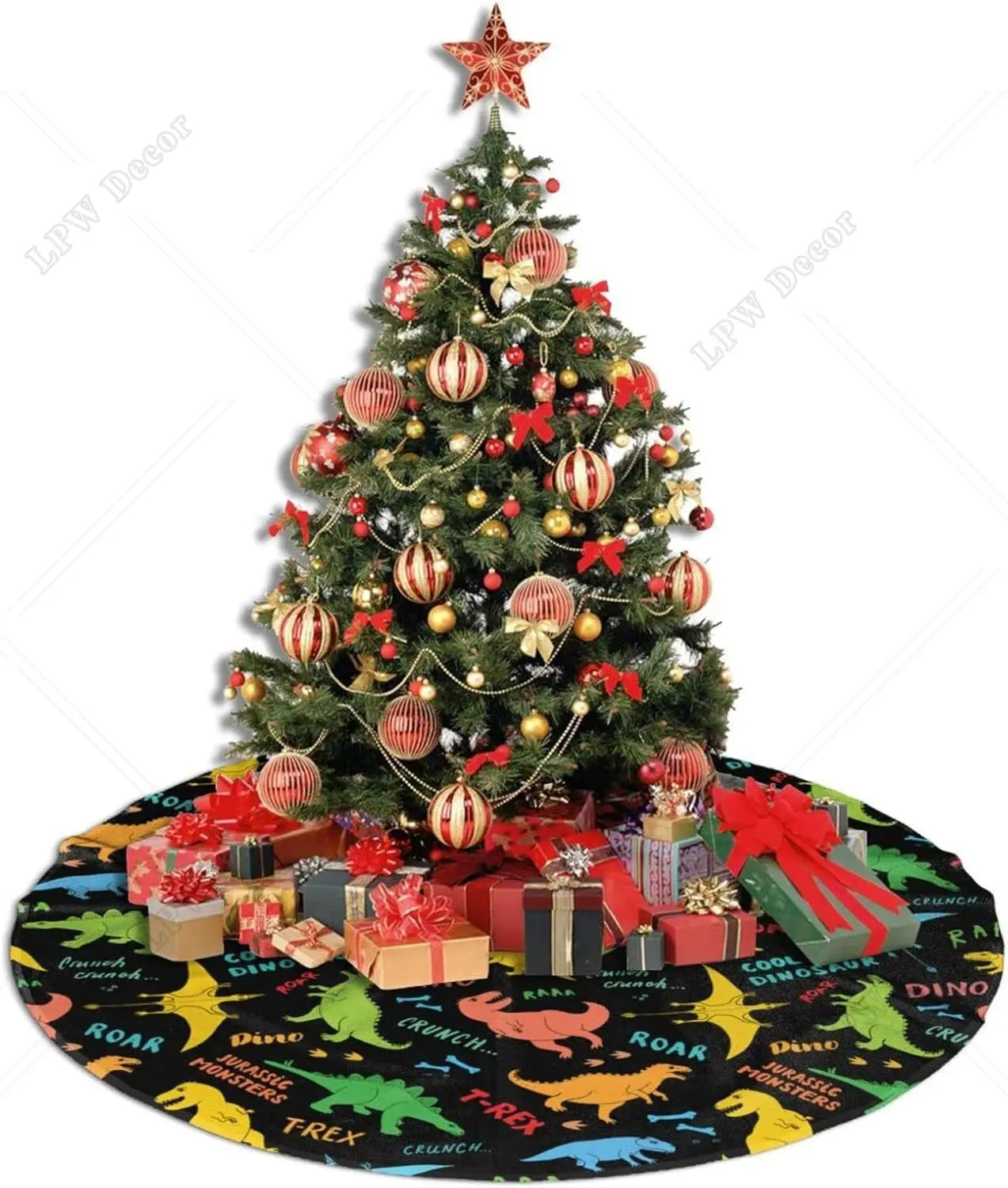 Tree Skirt Cute Cartoon Dinosaurs Dino Christmas Tree mat for Holiday Party Decorations