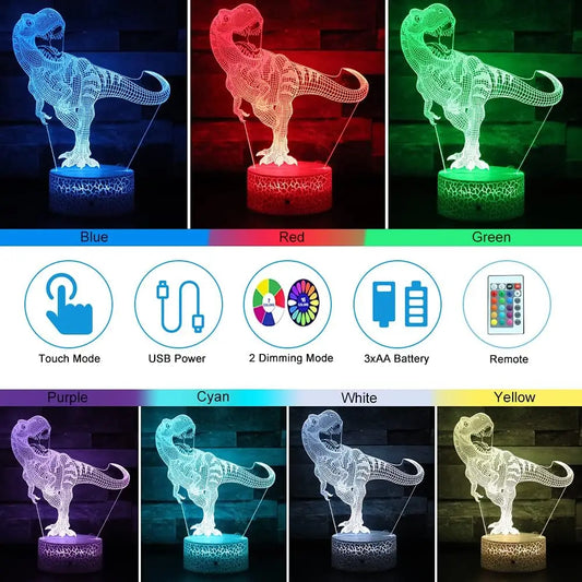 3D Dinosaur LED Night Light – USB Acrylic Dino Lamp for Kids, Bedroom Decor & Gift