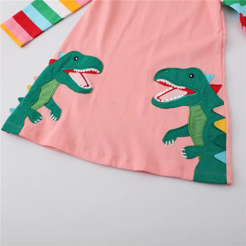 Pink Dinosaur Applique Dress for Girls