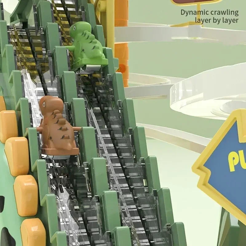 Electric Double Track Dinosaur Slide with Dynamic Climbing Stairs