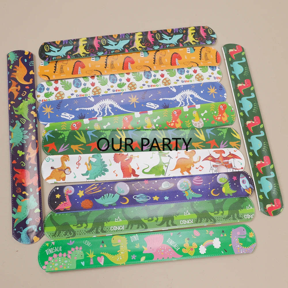 12Pcs Jungle Dinosaur Slap Bracelets