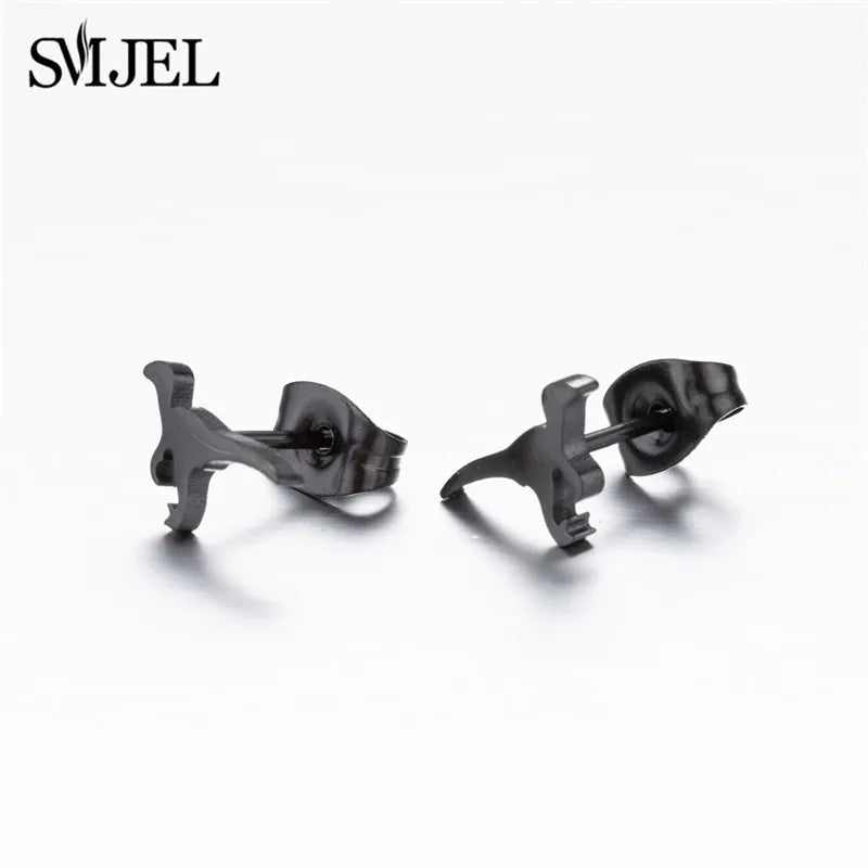 4Pairs/Lot Tiny Tyrannosaurus Rex Earings Cartoon Dinosaur Stainless Steel Stud Earrings for Girls Party Jewelry Accessory