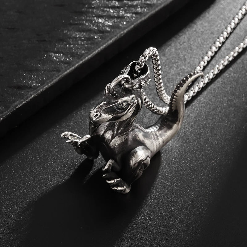 Fashionable Big Mouth Crocodile Dinosaur Animal Pendant Necklace Men's Punk Hip Hop Trendy Jewelry Boy Gift