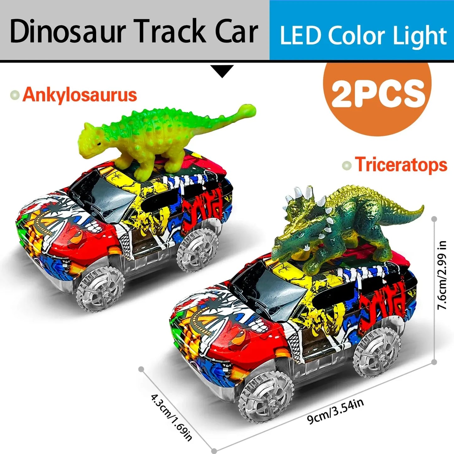 Electric Dinosaur Car Track Set – Flexible Railway with Flashing Lights