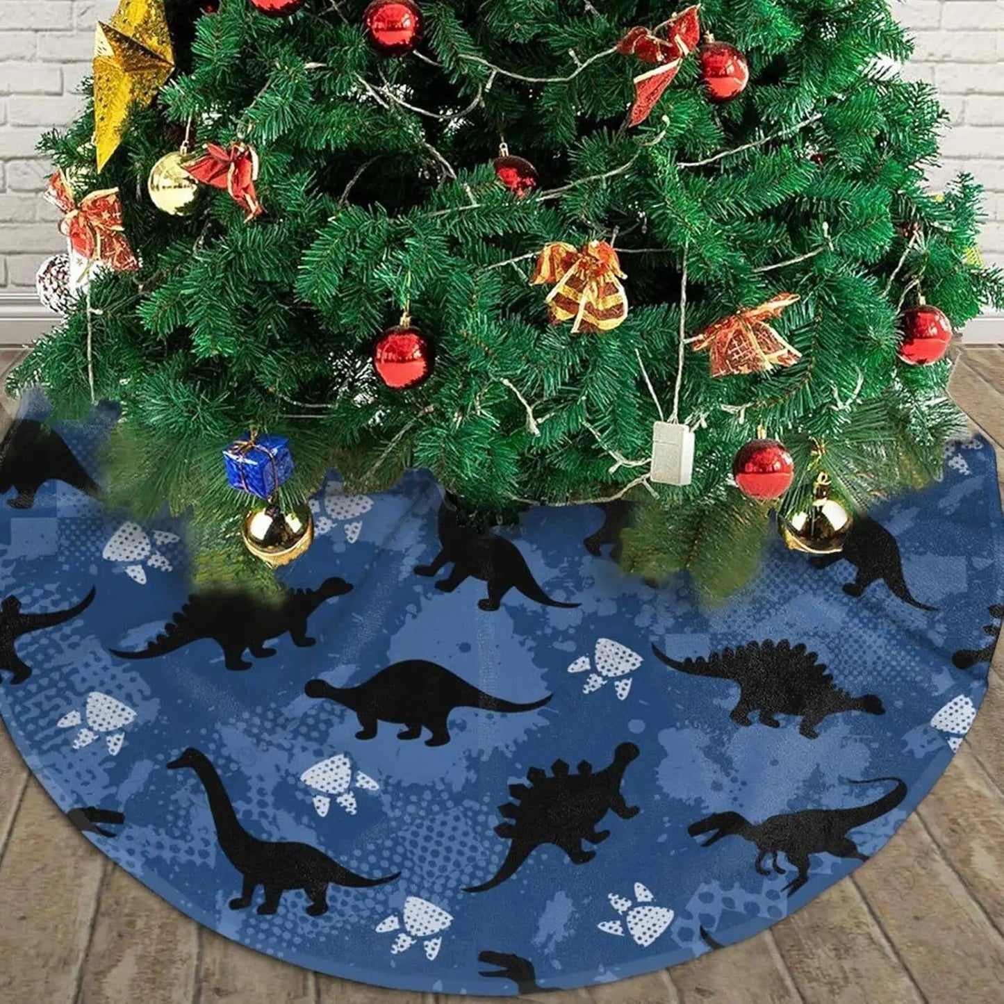 Christmas Tree Skirt 48 Inches Dinosaur Xmas Tree Skirt Farmhouse Christmas Decorations Tree Mat for Holiday Party Decor