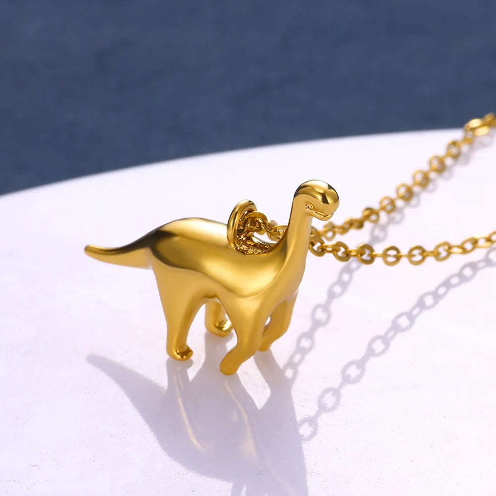 2024 Trend Dinosaurs Pendant Necklace For Girl boy Gold Color Chain Wildlife Cute Round Jewelry Children Accesorios Para Mujer