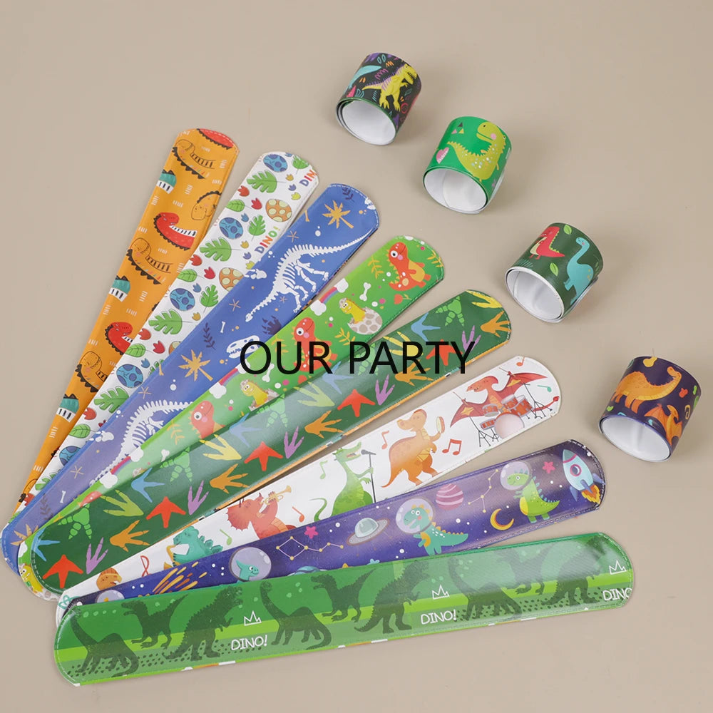 12Pcs Jungle Dinosaur Slap Bracelets