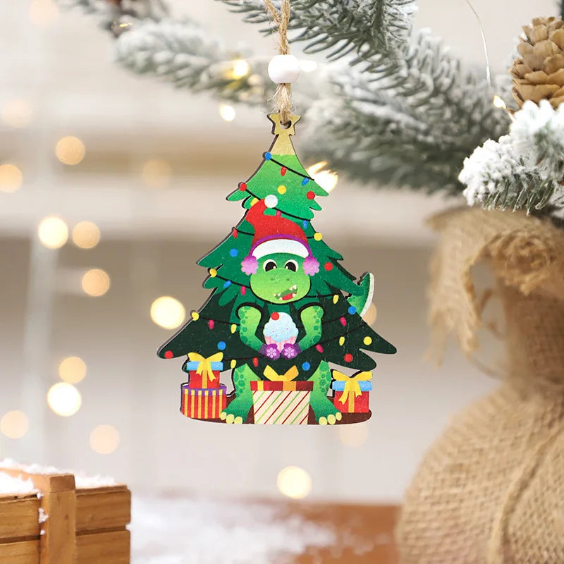 Christmas Decorations Cute Christmas Dinosaurs Wooden Crafts Christmas Tree Pendants