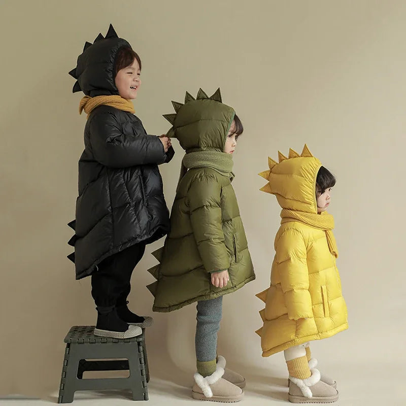 Kids Puffy Dinosaur Coat – Windproof, Waterproof, and Warm Down Jacket