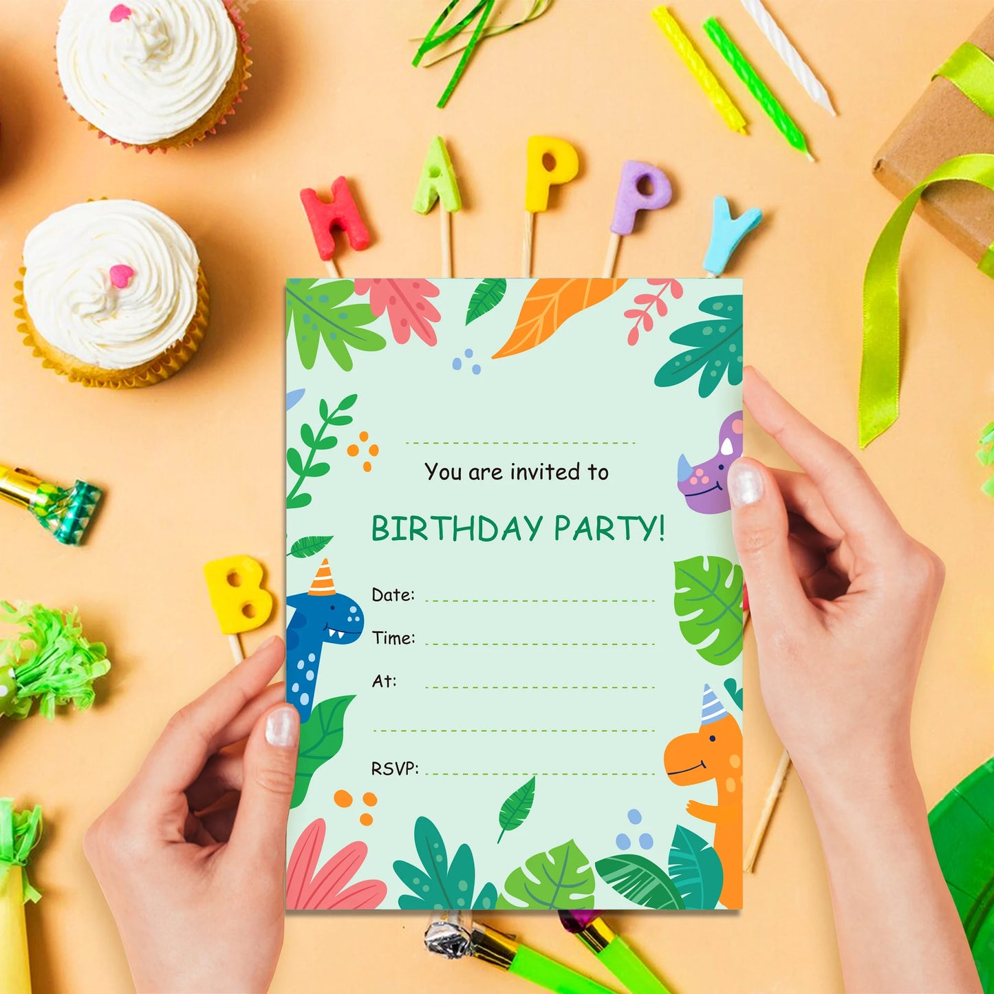 24pcs Cartoon Jungle Wild ONE Animals Dinosaur Theme Invitation Cards and Envelopes Baby Shower Birthday Party Wedding Supplies