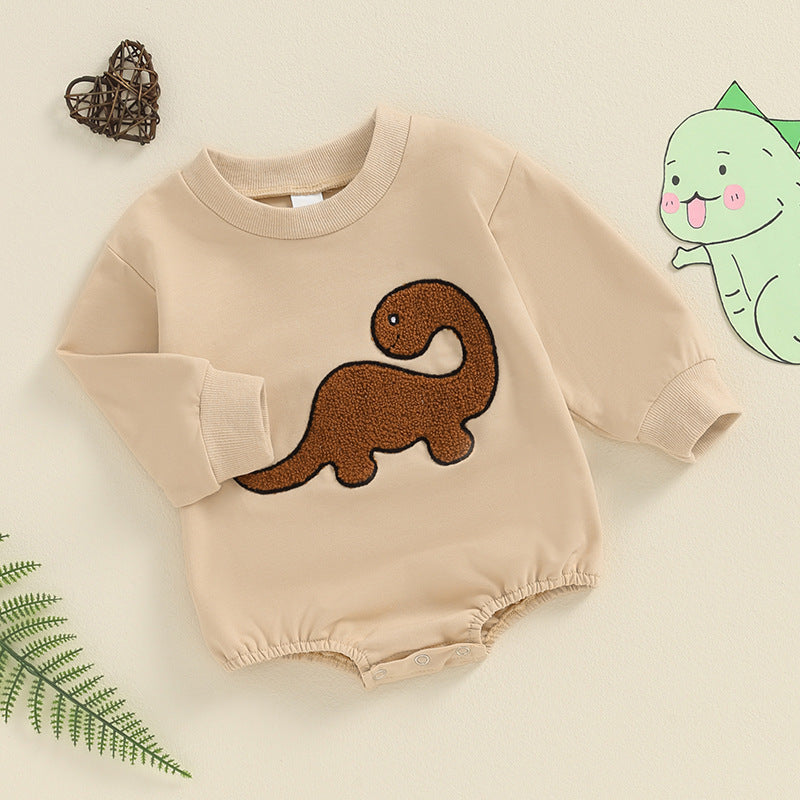 Baby Long Sleeve Dinosaur Embroidery Triangle Overalls